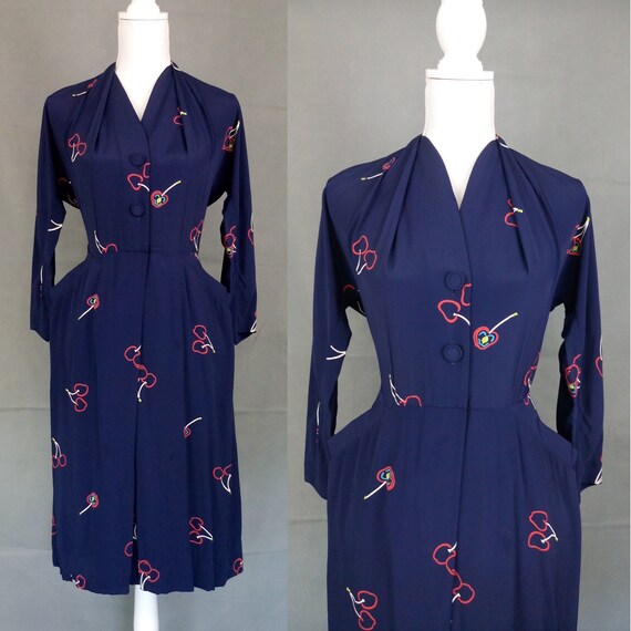 Vintage 40s Cherries print rayon Day Dress by Serg
