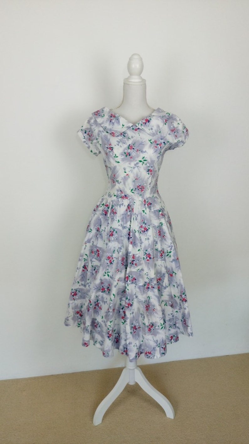1950s Brushed Cotton Dress floral print dress50s summer dresssize XS