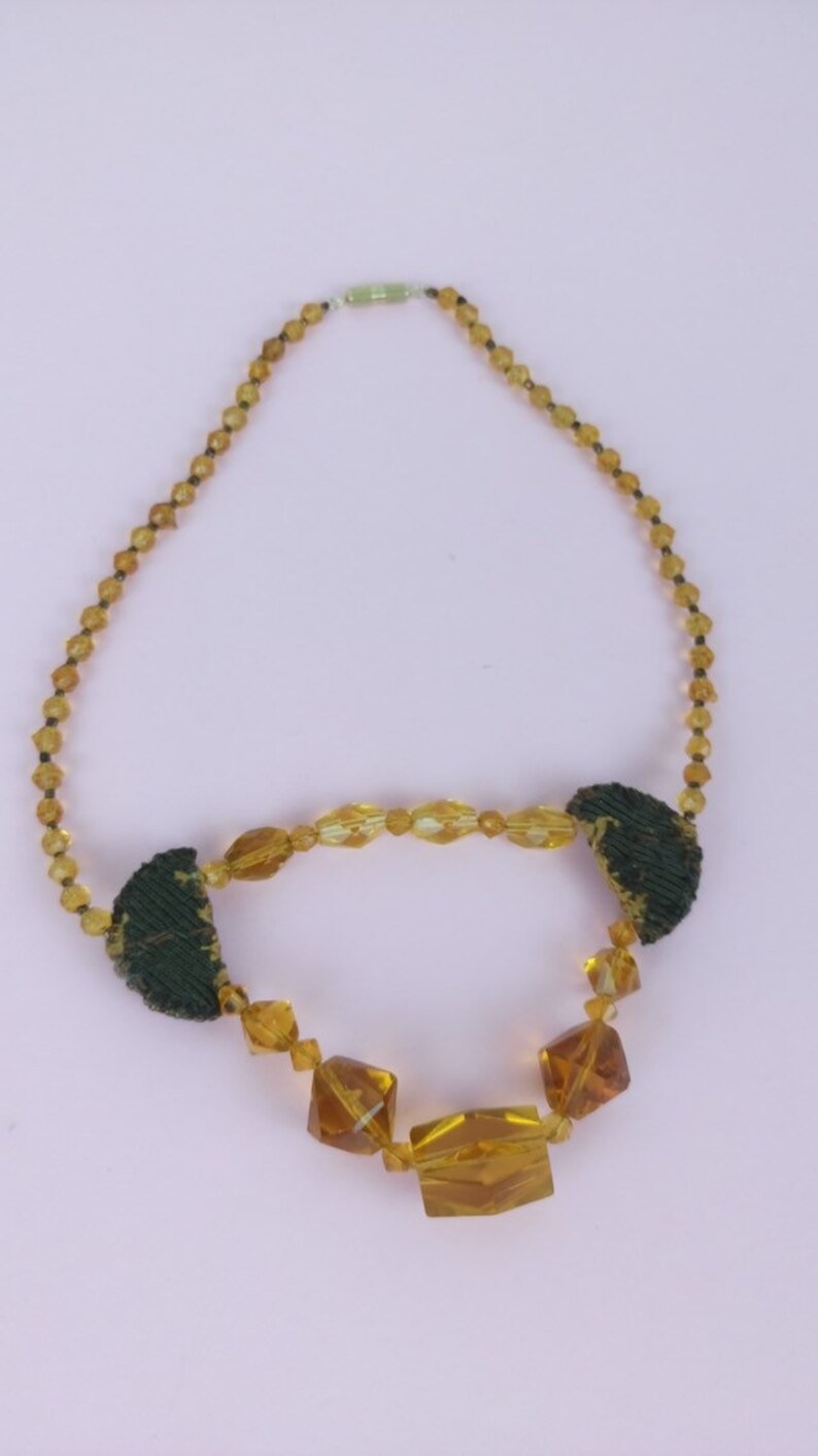 Vintage yellow amber crystal glass necklaceart deco necklaceflapper necklace