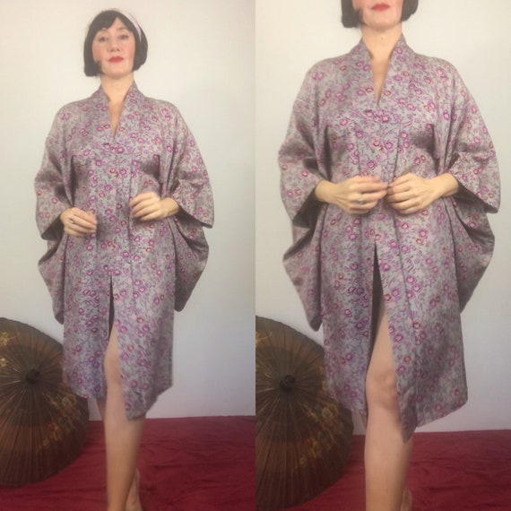Vintage floral Silk Japanese Haori Kimono jacket/A