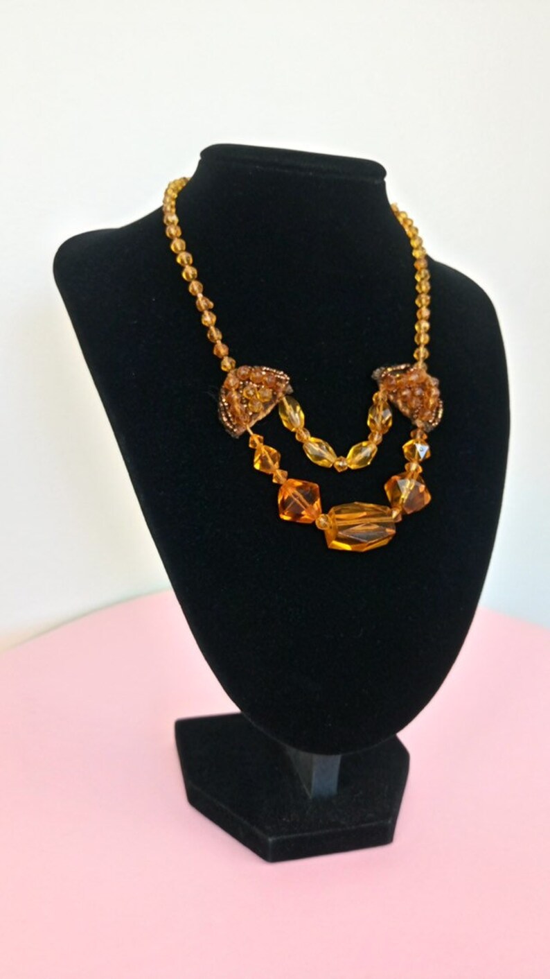 Vintage yellow amber crystal glass necklaceart deco necklaceflapper necklace
