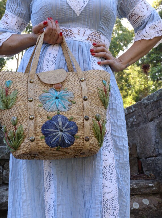 Vintage 40s/50s shopping basket bag/souvenir straw