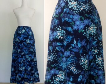 Vintage 60s blue floral cotton maxi skirt/size S