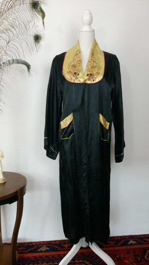 Vintage 30s/40s black liquid silk robe/1930s dres… - image 3