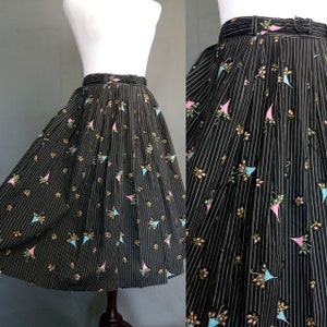 Vintage 50s cotton floral skirt/umbrella novelty print/size XS