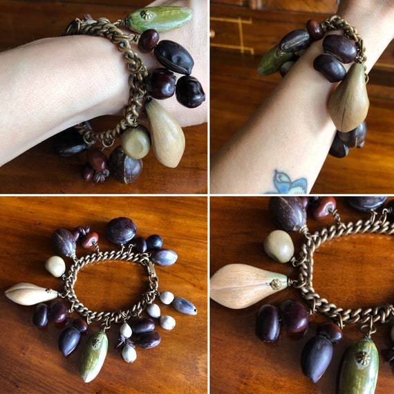 Vintage 40s real nuts charms bracelet/1940s charm