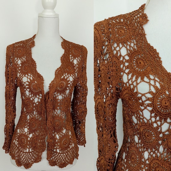 Vintage 70s does 30s copper crochet cardigan/knit