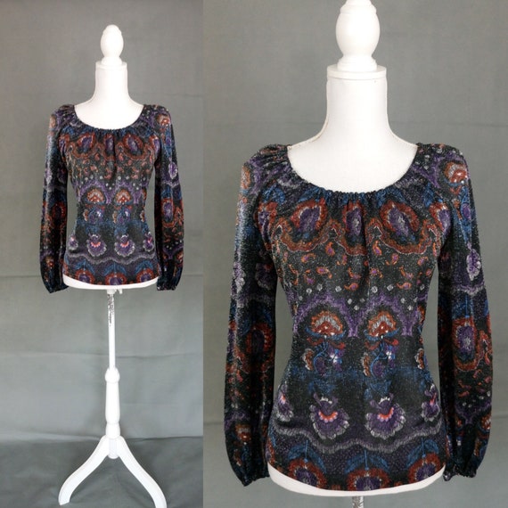 Vintage 60s/70s evening shimmering floral top - image 1