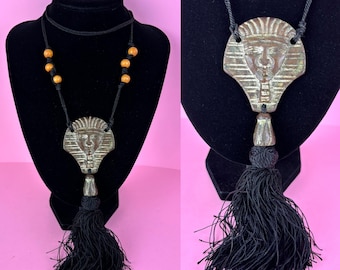 Collar vintage de faraón francés de estilo renacimiento egipcio/collar largo estilo charretera con borla