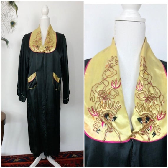 Vintage 30s/40s black liquid silk robe/1930s dres… - image 2