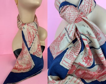 Vintage Collectible Novelty print Colonial America silk Scarf/Patriotic scarf