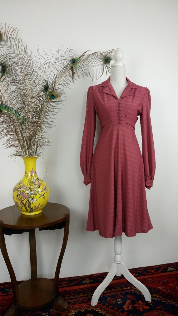 Vintage 70s does 30s Rose Dress/puffy sleeves dres