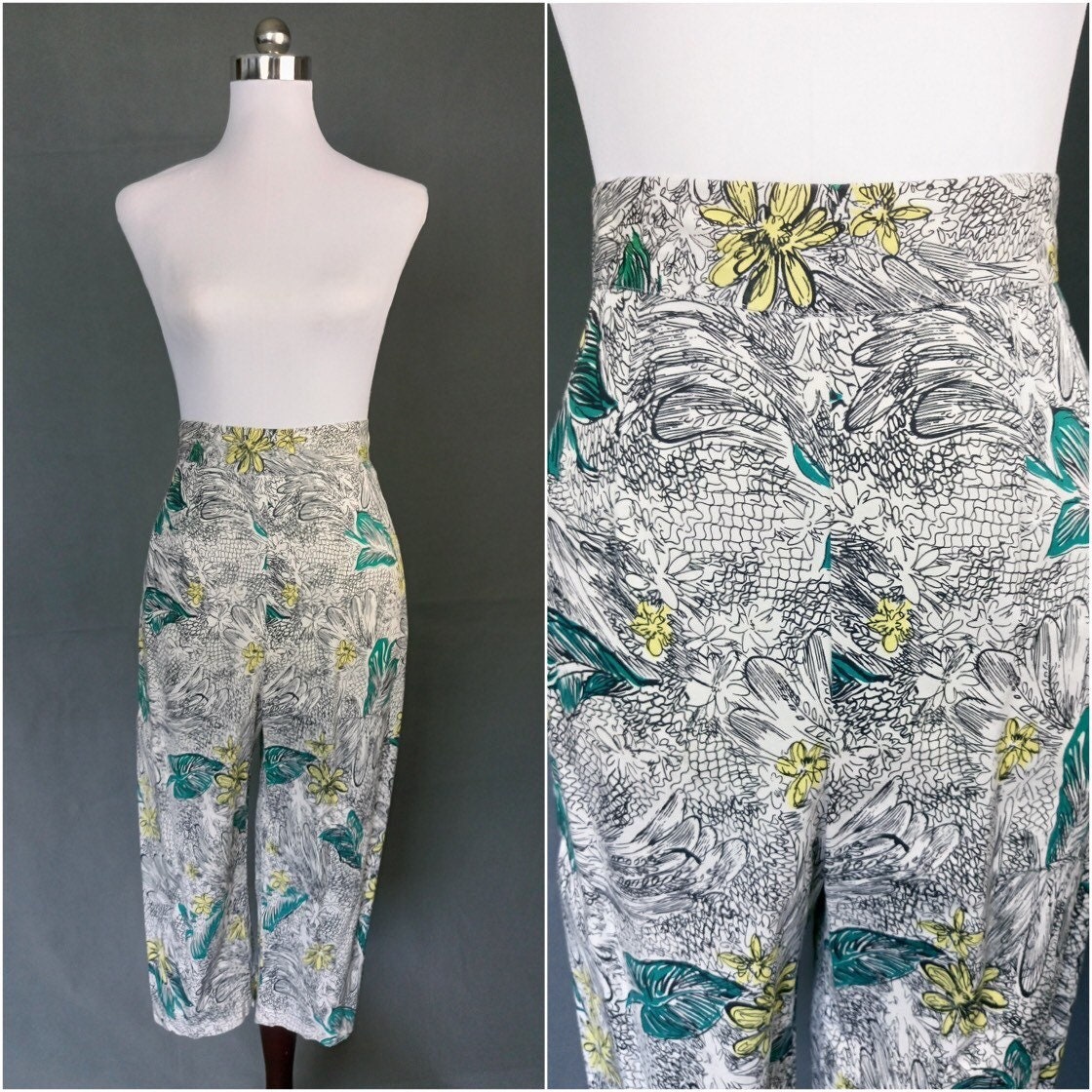 Piplotex 1950s Cigarette Green High Waisted Pants