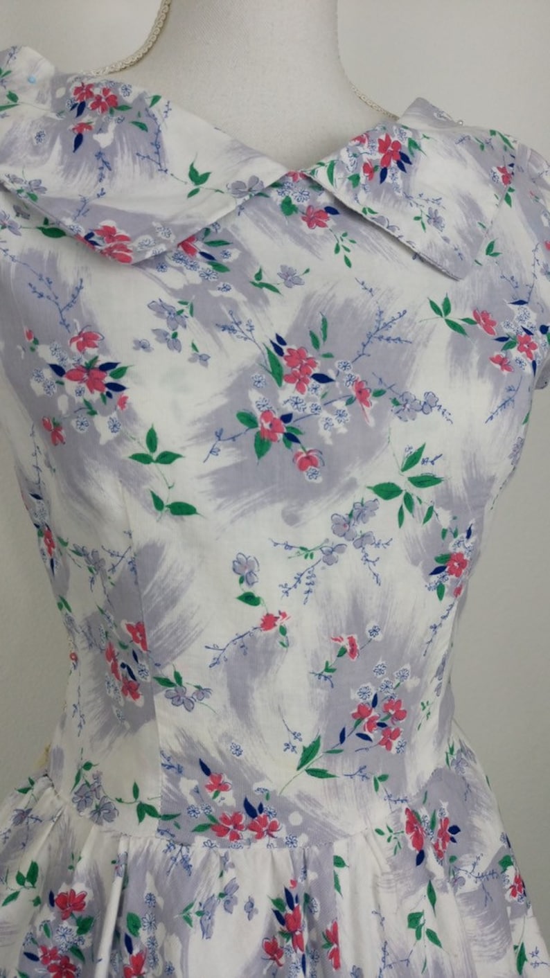 1950s Brushed Cotton Dress floral print dress50s summer dresssize XS