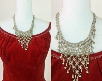 Vintage 60s Egyptian necklace silver tone bib necklace