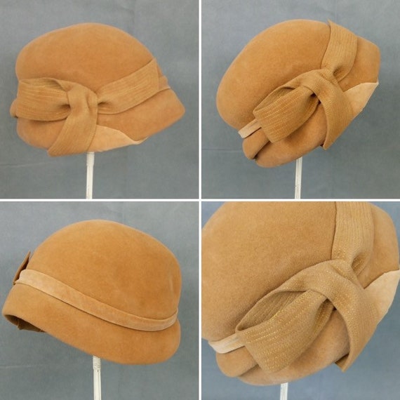 Vintage 30s mustard felt hat /Blanche Cloche hat
