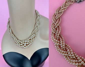 Vintage 60s braided faux pearls necklace/wedding jewellery