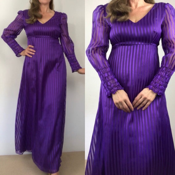 Vintage 70s purple stripes maxi dress/1960s/70s ho
