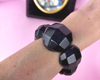 Antique 1930s chunky black faceted bracelet