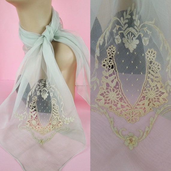 Vintage 1930s silk and floral lace scarf
