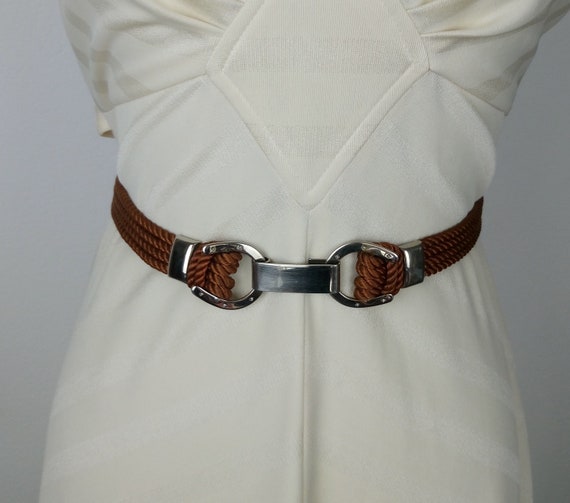 Vintage 70s/80s brown horse shoes rope belt/40s s… - image 4