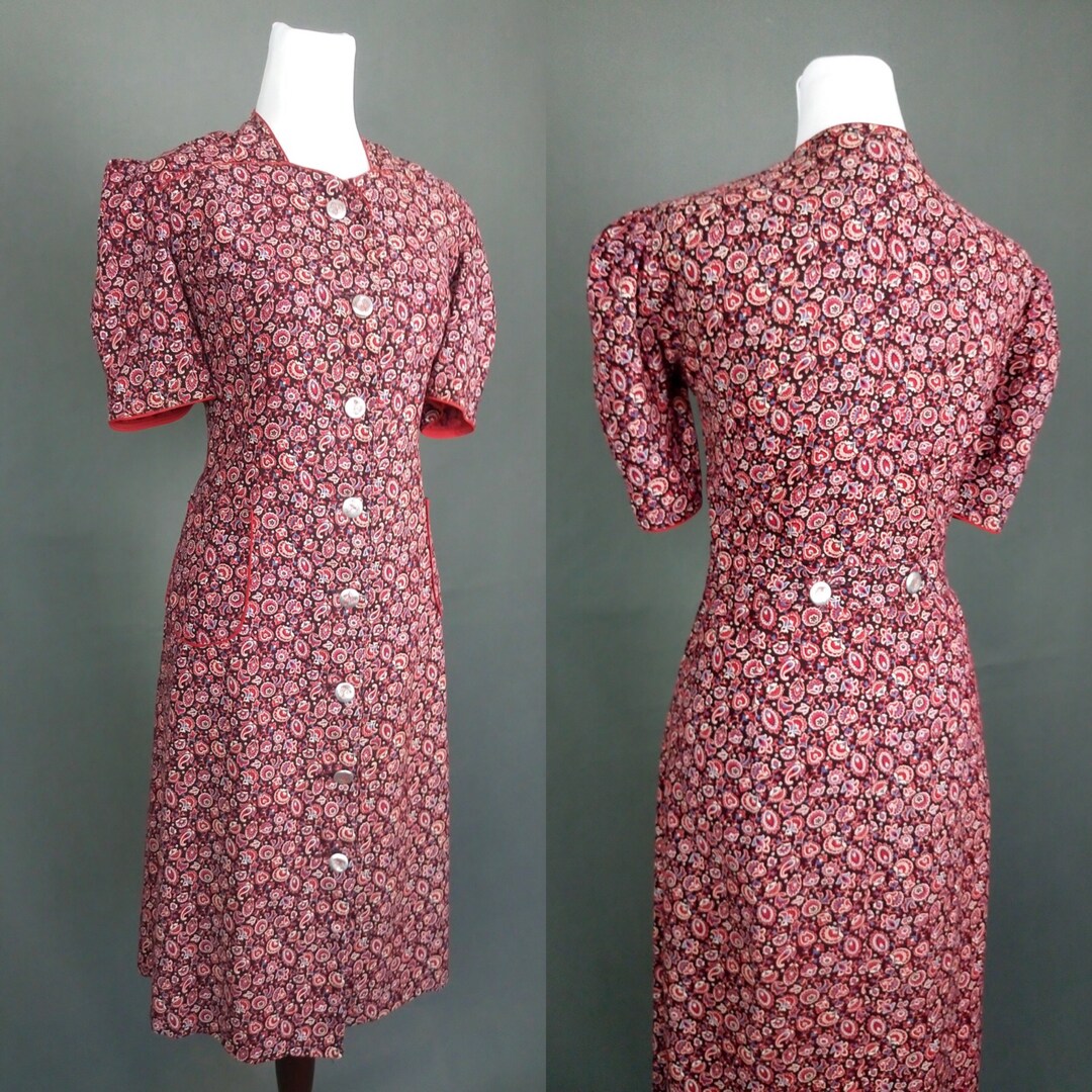 Vintage 80s Does 30s Cotton Day Dress/house Dress With Puffy