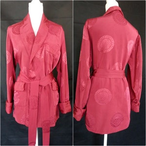 Vintage 40s burgundy red damask faille robe jacket/smoking jacket/vintage loungewear