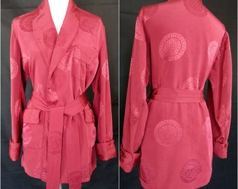 Vintage 40s burgundy red damask faille robe jacket/smoking jacket/vintage loungewear