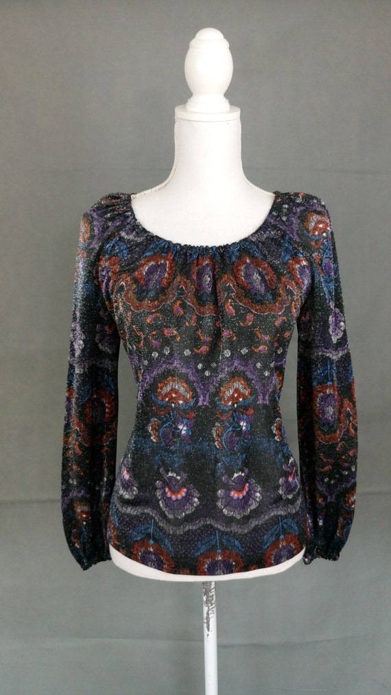 Vintage 60s/70s evening shimmering floral top - image 2