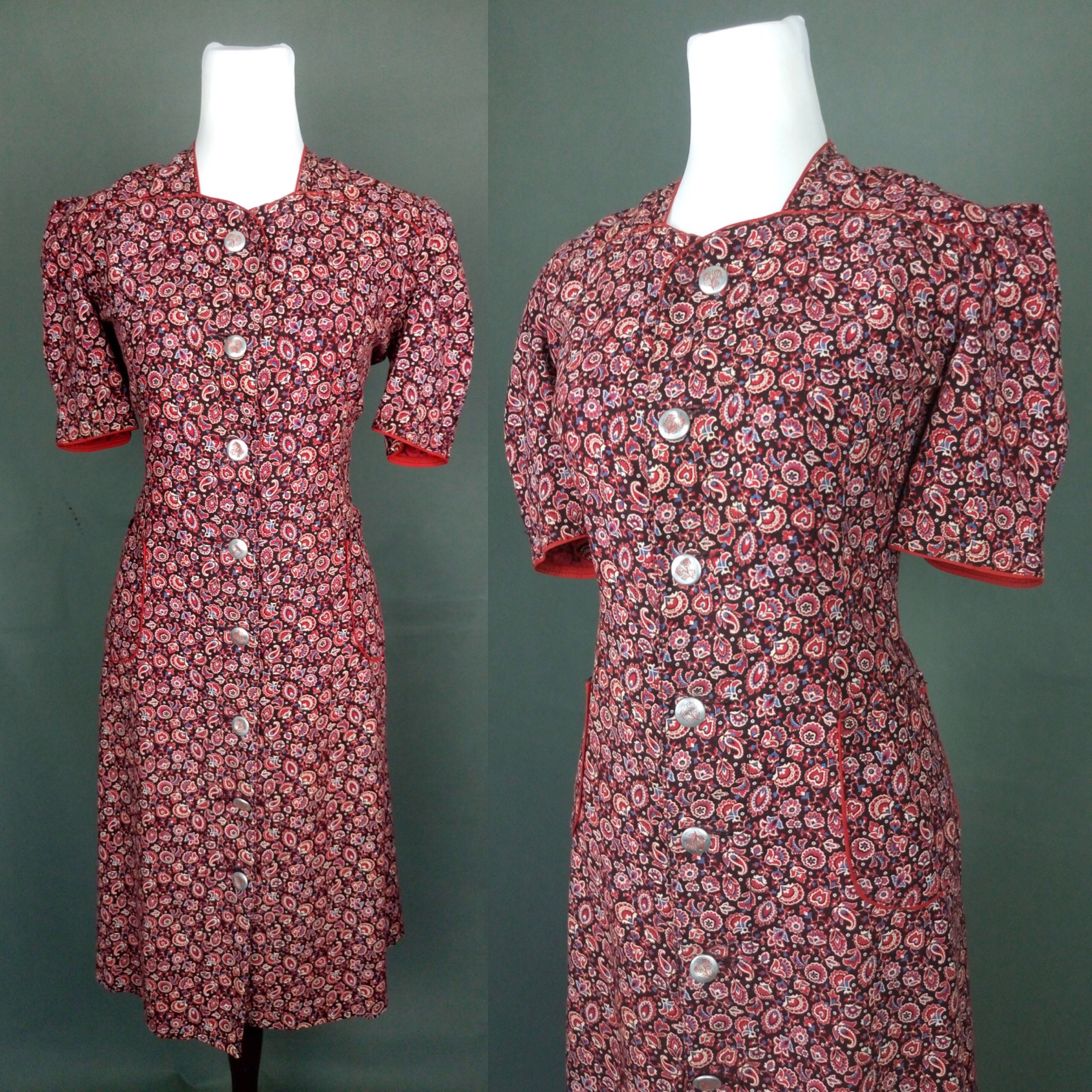 ワンピース USA VINTAGE 80s BATIK PRINT DRESS Vintage 80s Does 30s Cotton Day Dress/house Dress With Puffy