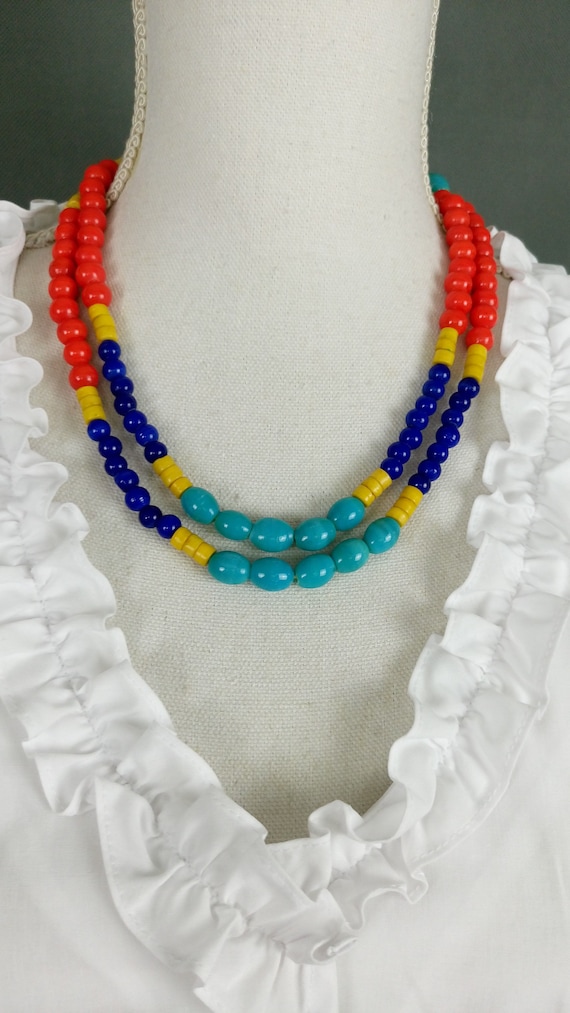 Vintage 60s glass beads colourful long necklace