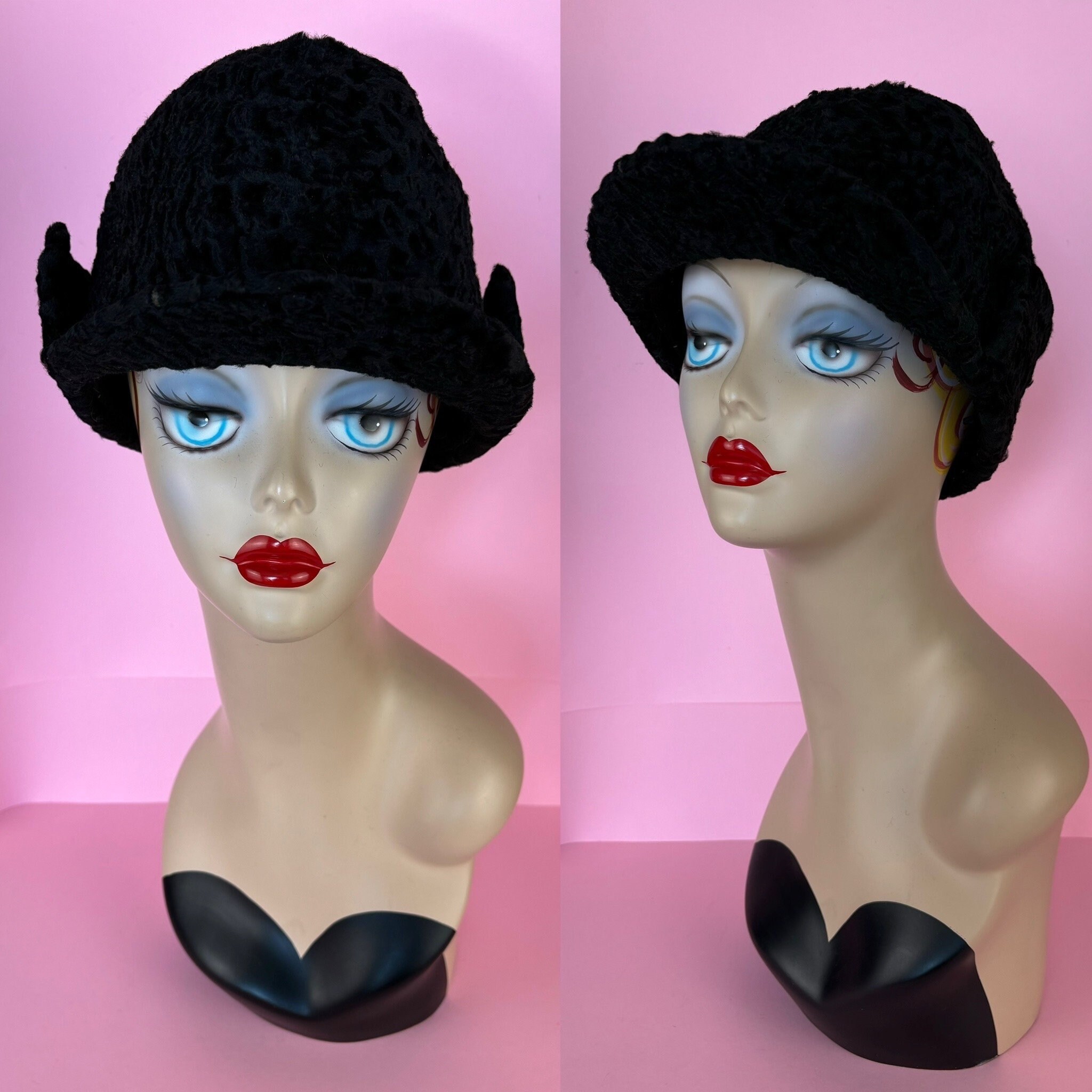 Chapeau Vintage Années 40 - Crêpe Plissé Avec Gros Nœud Pendant - Noir Et Marron - Taille Unique Femme