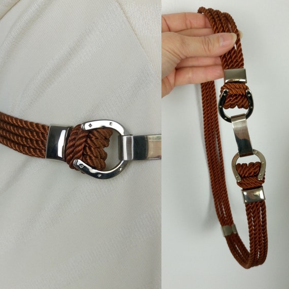 Vintage 70s/80s brown horse shoes rope belt/40s s… - image 1