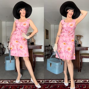 Vintage 1960s dress/gogo dress/ pink floral mini dress/size M
