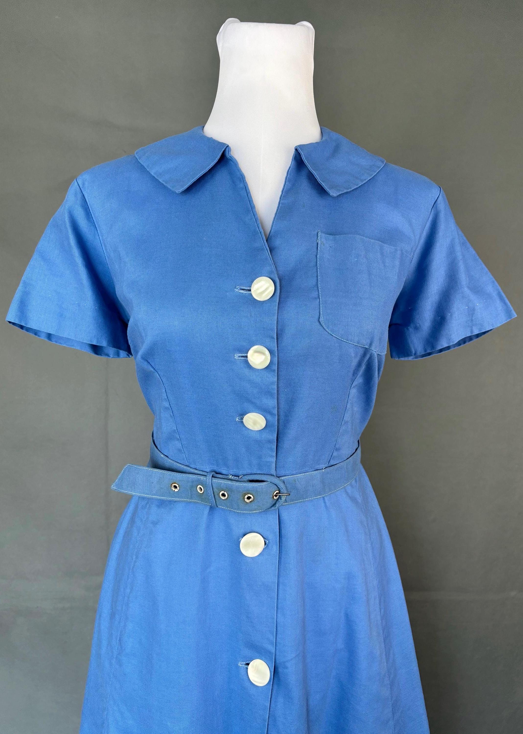 Vintage 40s/50s Blue Cotton Shirt Dress/size S/M - Etsy Canada