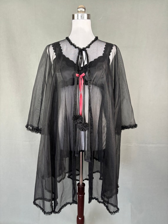 Vintage 50s/60s sheer Black Peignoir and babydoll… - image 2