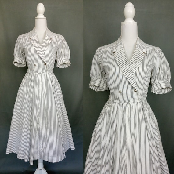 Vintage 80s does 50s Cotton stripes dress with puf