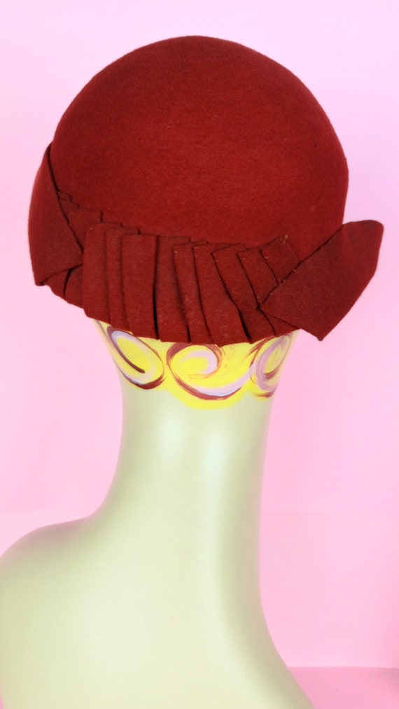 Vintage 30s/40s rust orange felt wool tilt hat, s… - image 6