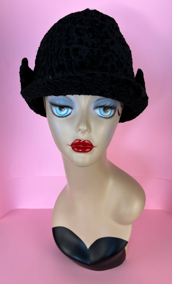 Persian Lamb fedora hat Vintage Curly Persian Lamb Wool Hat: 1930s-40s Black Felt  main image 3