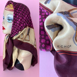 Vintage Large Equestrian print silk scarf by Echo