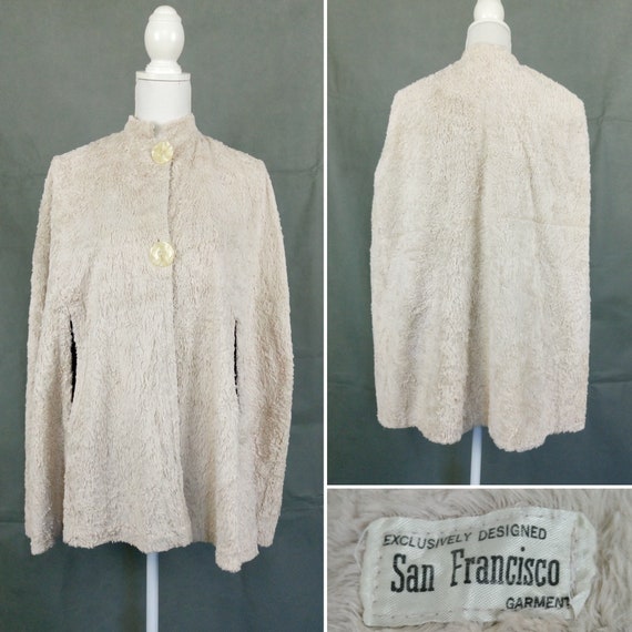 Vintage 40s ivory lightweight plush cape by San F… - image 1