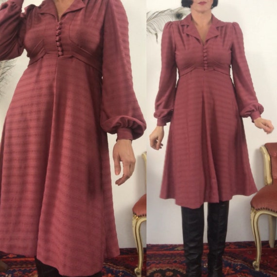 Vintage 70s does 30s Rose Dress/puffy sleeves dres
