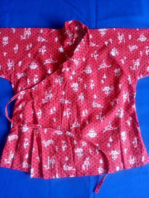 Vintage 1940s child toddler red Kimono jacket/nove