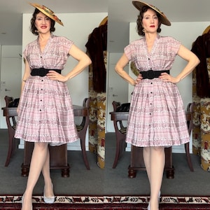 Vintage jaren 50 rayon dagjurk van Grafton/maat M/L