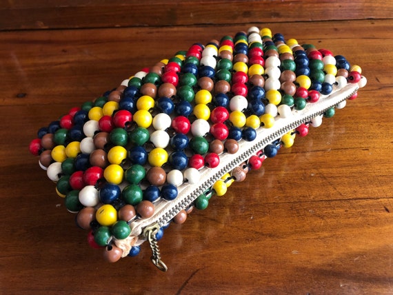 Vintage 30s/40s multicolour wooden beads purse/30s