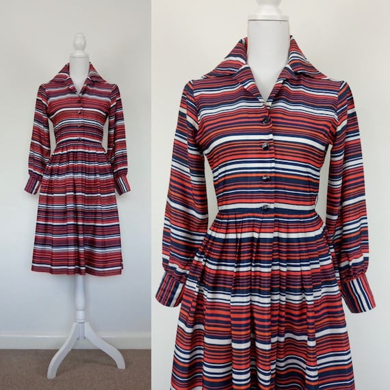 Vintage 70s stripes shirtwaist dress size S