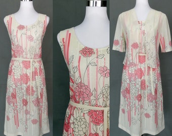 Vintage 70s Dress Bolero Pink floral set summer Dress size S