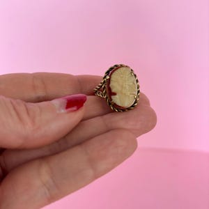 Vintage Cameo ring/Ornate Brass Ring/adjustable ring