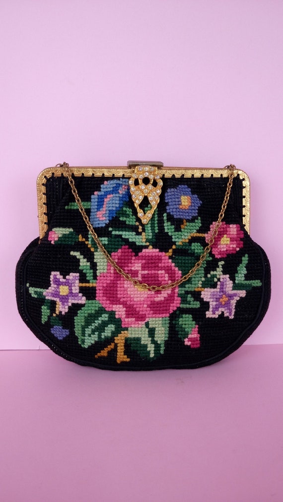 Vintage 30s/40s tapestry bag/floral carpet bag