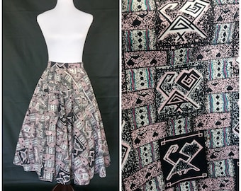Vintage 50s cotton stylised cats skirt//cats novelty print//size S